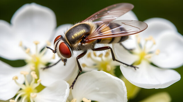 Tachinidae Fly Phasia hemiptera on white blossom