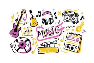 Music Doodle Icons Set – Hand Drawn Vector Music Symbols