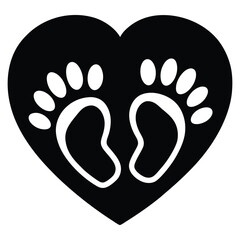 Cute and minimalist silhouette baby footprint inside a heart shape symbolizing love and car