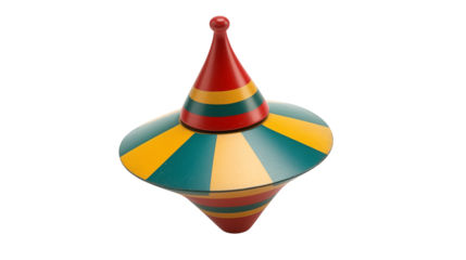 Isolated colorful wooden spinning top toy on a transparent background