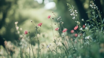 Delicate wildflowers in a sunlit meadow