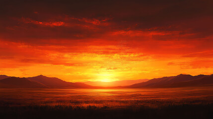 Fototapeta premium Fiery Sunset over Desert Dunes A Dramatic Landscape Painting