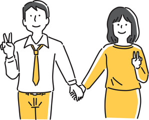 笑顔でピースする男女