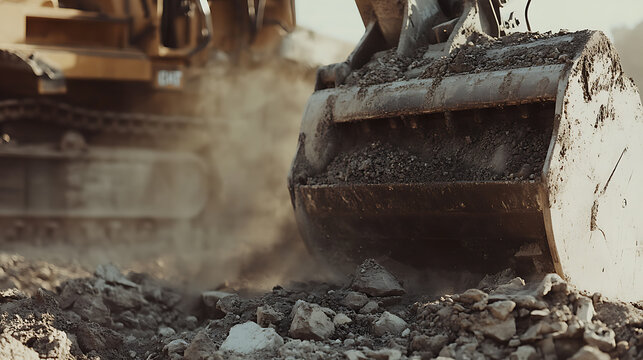 Heavy machinery operator using a bulldozer to clear mining site debris. Featuring power and clearing