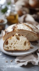 Artisan Sourdough Bread Loaf Slice, Crusty Baked