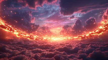 Fototapeta premium Fiery Chain Sky Cloudscape