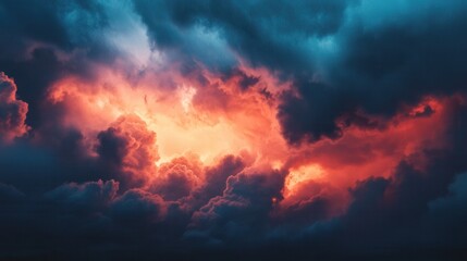 Dramatic sky filled with fiery clouds