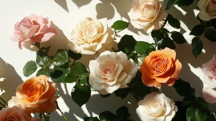 Elegant Arrangement of Fresh Roses in Soft Light and Shadows