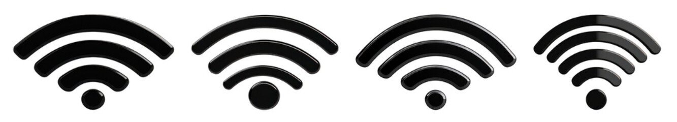black wifi signal strength icons set on white background.