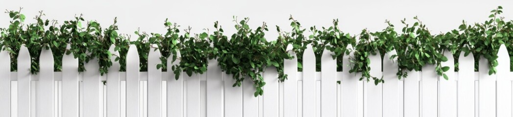 Greenery adorns a white picket fence