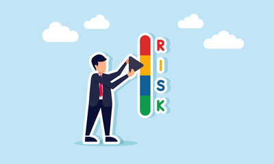 Businessman adjusts the RISK indicator, illustration of aligning business decisions with their associated risks
