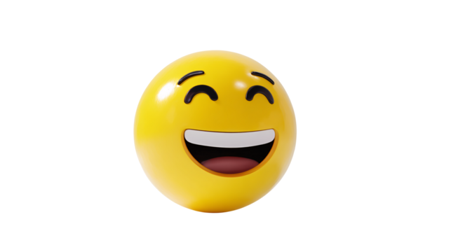 A yellow emoji with a big smile on a black background view