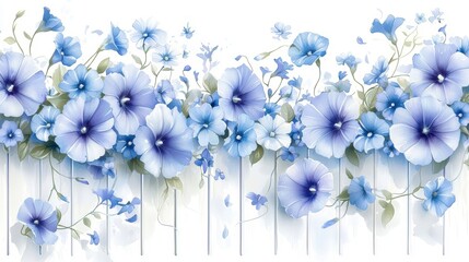 Watercolor Blue Flowers Border.
