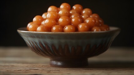 Sweet Orange Spheres in Rustic Bowl, Closeup Food Photography