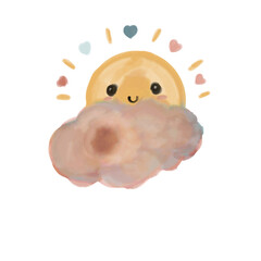 The cute watercolor sun and cloud frame for Tshirt, and Merchendise element