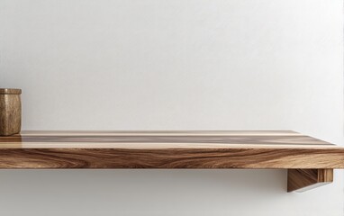 Wooden shelf against white wall (1)