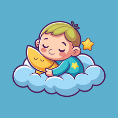 baby mascot logo sleeping cloud comfortably. Sweet dream illustrations. cute baby sleep