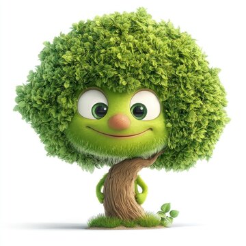 cute cartoon character babul tree isolated on white background 