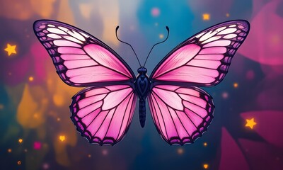 Obraz premium A pink butterfly against colorful background.