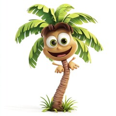 Naklejka premium cute cartoon character bangalow (palm) or piccabean (Australian) tree isolated on white background 