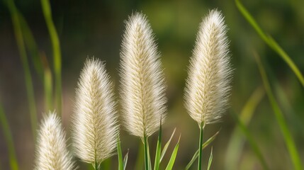 Obraz premium Fluffy, light-cream colored grasses in a garden setting