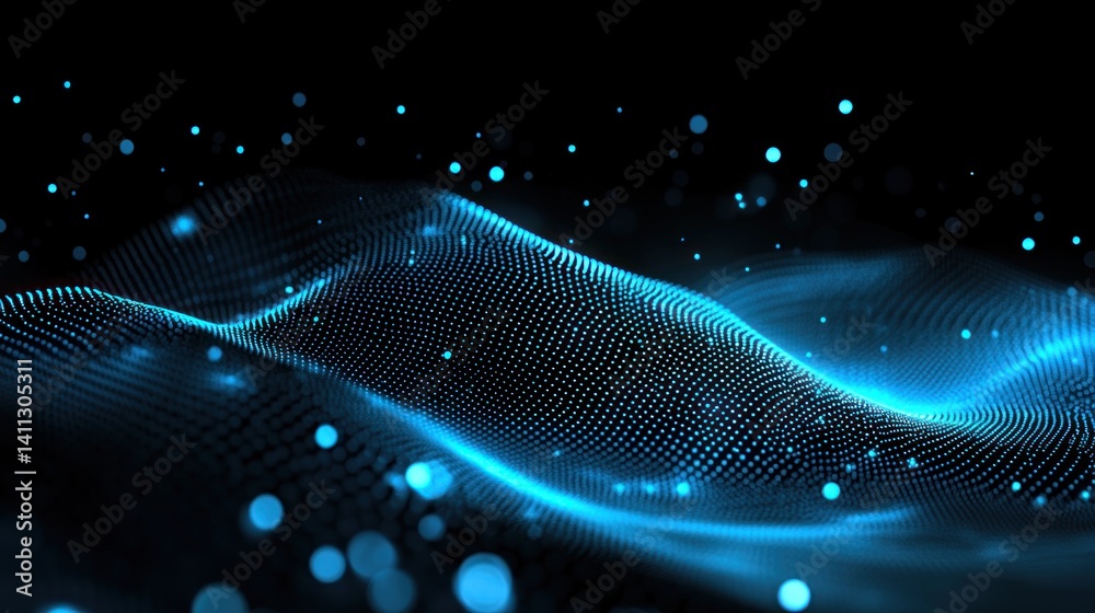 Fototapete Abstract digital wave pattern with glowing particles.