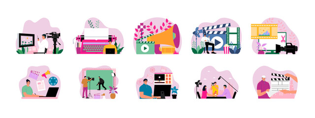 Obraz premium Film Industry set illustration. Flat vector illustration concept.