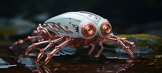 Paper quilling squid shark Nano Robot full body in a sea of diamonds, ai generative