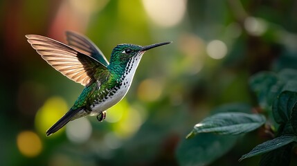 Fototapeta premium Hummingbird in flight, vibrant colors
