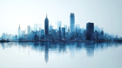 Fototapeta premium Serene Cityscape: A Watercolor Impression of New York's Skyline