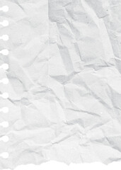 Crumpled white torn ripped notepaper sheet texture isolated on transparent background. Crumpled blank paper texture with torn edges