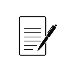 Black And White Icon Illustration Of Document Paper With Pen For Writing © dipu