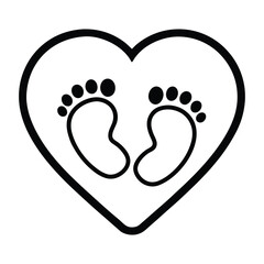 Cute and minimalist line art baby footprint inside a heart shape symbolizing love and care