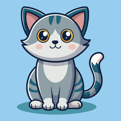 Fototapeta premium A cute ginger cartoon kitten with a happy smiling face and fluffy fur wags its tail in this fun animal vector illustration