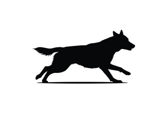 Obraz premium Dog running silhouette. This image portrays a silhouette of a dog in dynamic motion, also referred to as an energetic or agile canine. Vector clipart black illustration design.