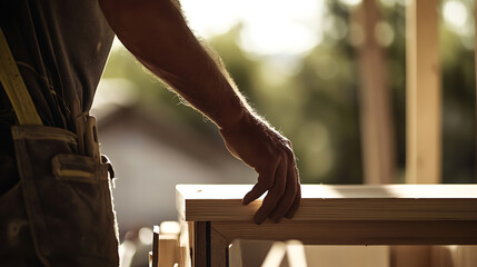 A construction worker installing a window frame in a newly built house. Featuring precision and craftsmanship