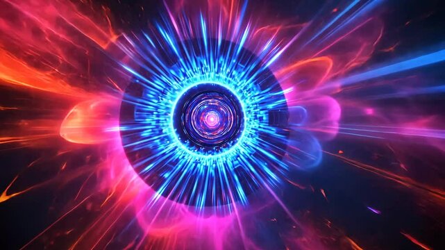 Energetic vortex tunnel animation with vibrant neon glowing light effect