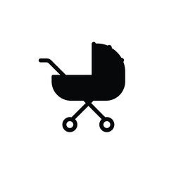 Simple Black Silhouette Illustration Of Classic Baby Stroller Buggy Pram