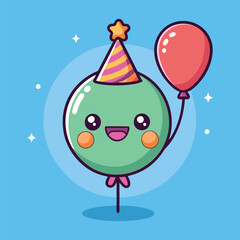 A happy cartoon bird celebrates a fun birthday party with colorful balloons, a delightful illustration perfect for a child's holiday card design