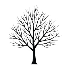 Obraz premium Bare Tree Silhouette Vector Illustration On White Background For Winter Designs