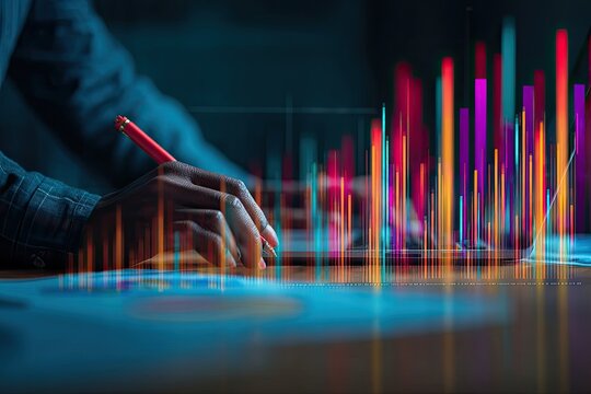 Person analyzing data on a table with graphs