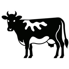  Black and white illustration of a dairy cow with distinctive spots, symbolizing livestock, dairy farming, and rural life, perfect for agricultural and animal-themed designs.