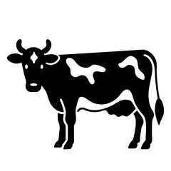  Black and white illustration of a dairy cow with distinctive spots, symbolizing livestock, dairy farming, and rural life, perfect for agricultural and animal-themed designs.