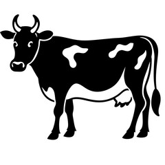  Black and white illustration of a dairy cow with distinctive spots, symbolizing livestock, dairy farming, and rural life, perfect for agricultural and animal-themed designs.