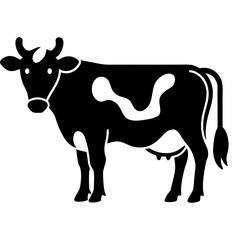  Black and white illustration of a dairy cow with distinctive spots, symbolizing livestock, dairy farming, and rural life, perfect for agricultural and animal-themed designs.