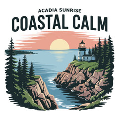 Peaceful Acadia Sunrise with Lighthouse and Cliffs
