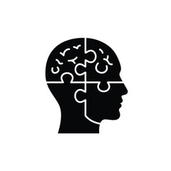 Human Head Silhouette Composed Of Jigsaw Puzzle Pieces Representing Intelligence And Creativity