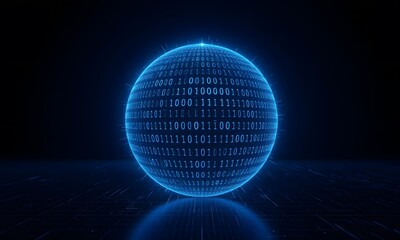 A sphere surrounded by binary code.