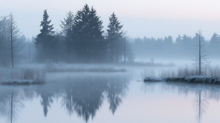Fototapeta premium Misty morning lake scene