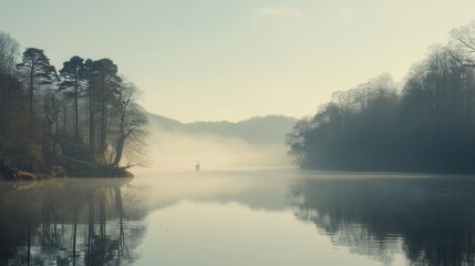 Fototapeta premium Misty morning on a tranquil lake